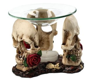 Figuren Shop GmbH Duftlampe Duftlampe - Totenköpfe mit Rosen - Raumduft Teelichthater Gothic Deko